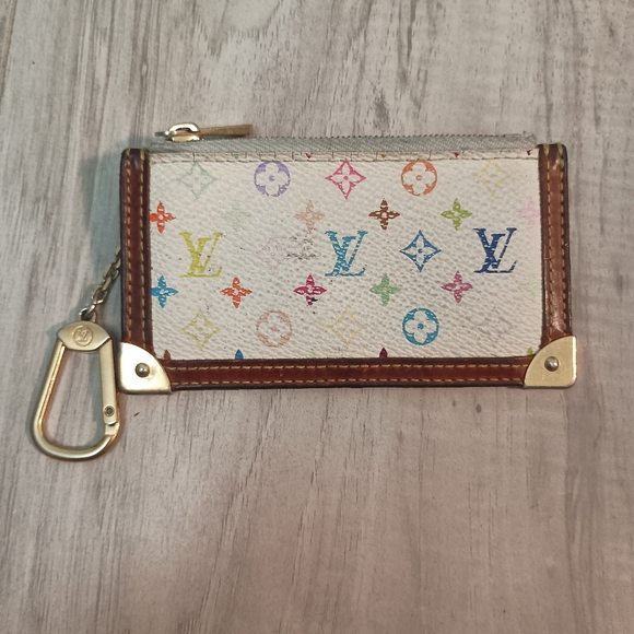 Authentic LOUIS VUITTON White Multicolor Pochette Cles Coin Case - Picture 1 of 11